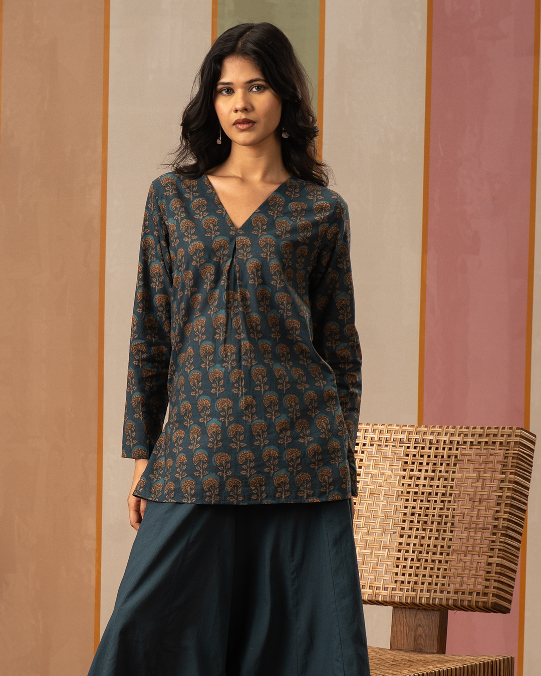 Blue Blockprint Cotton Short Kurti