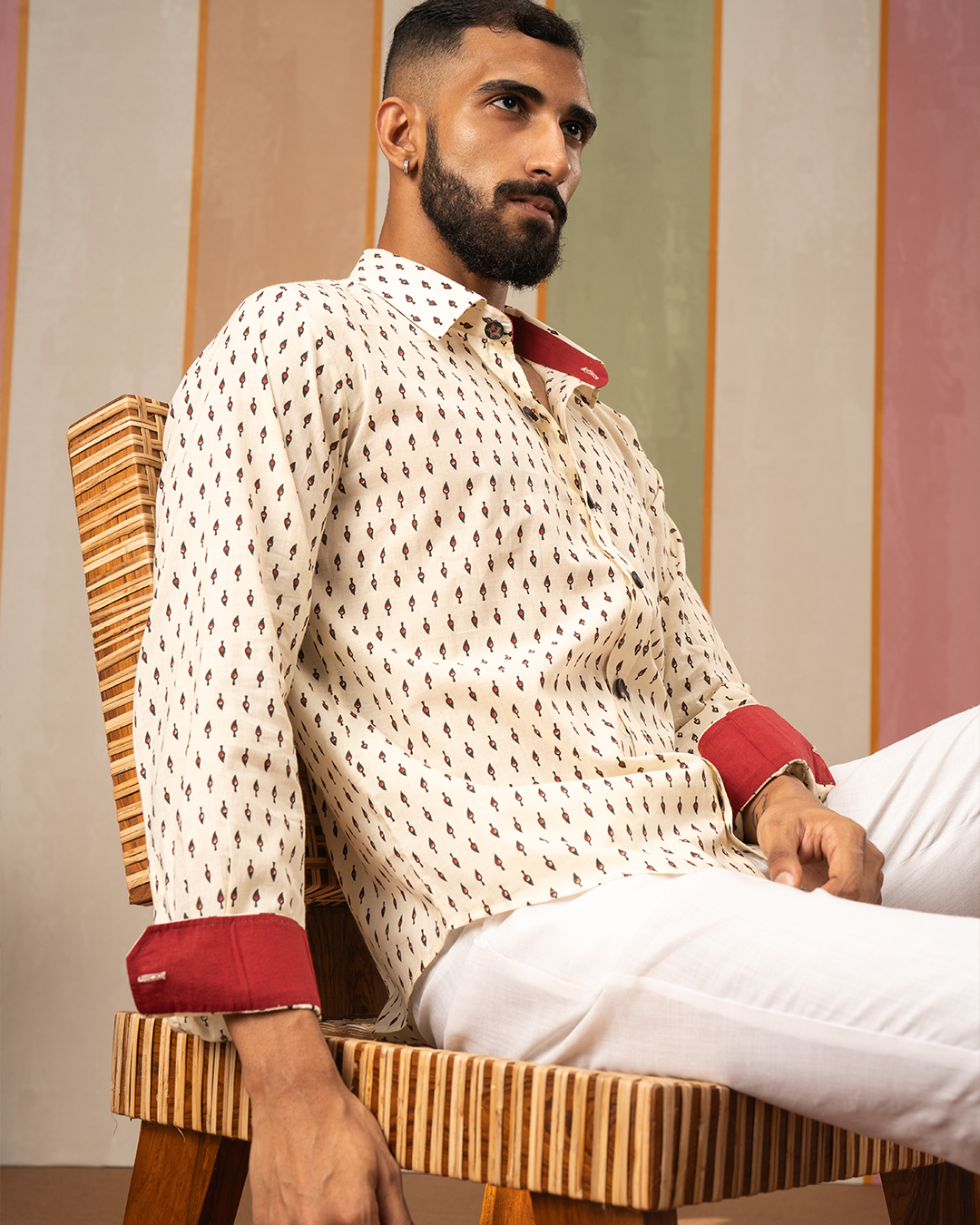 White Blockprint Cotton Shirt