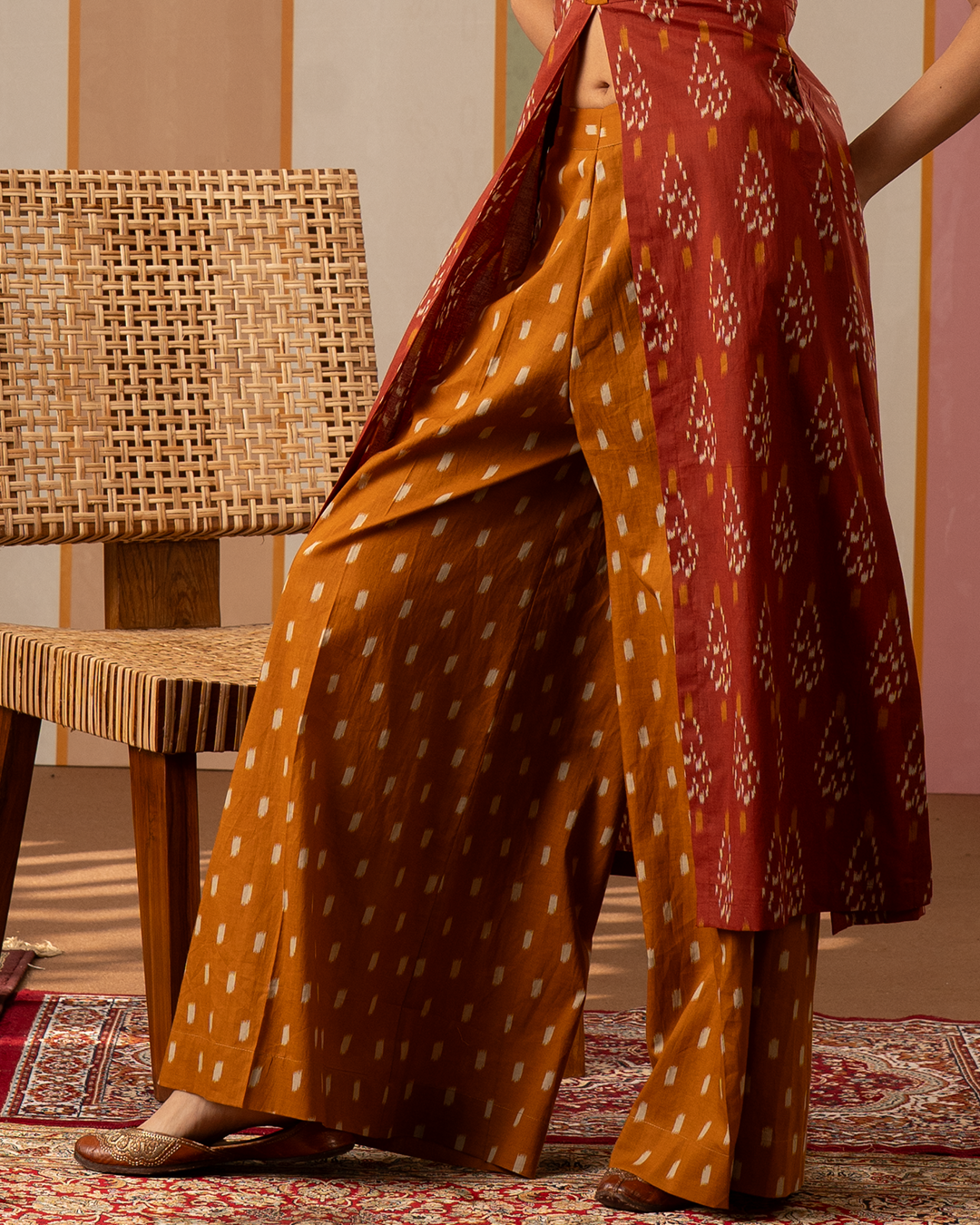 Mustard Ikat Cotton Printed Palazzo Pants