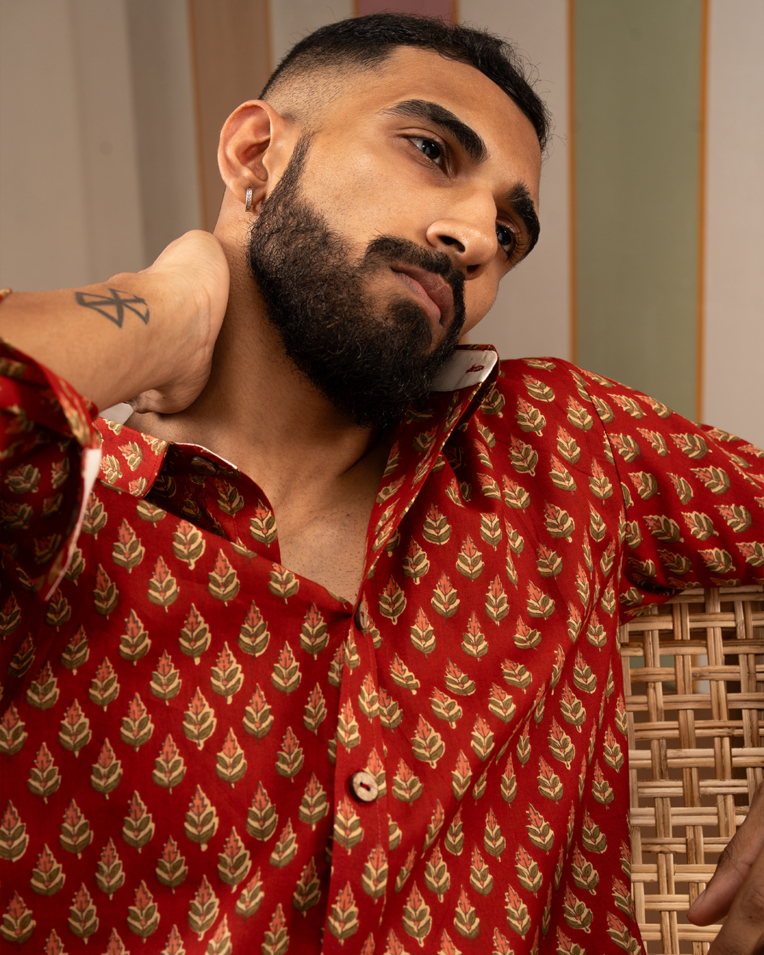 Red Blockprint Cotton Shirt