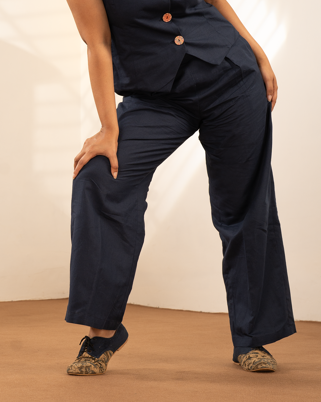 Blue Linen Straight Pants