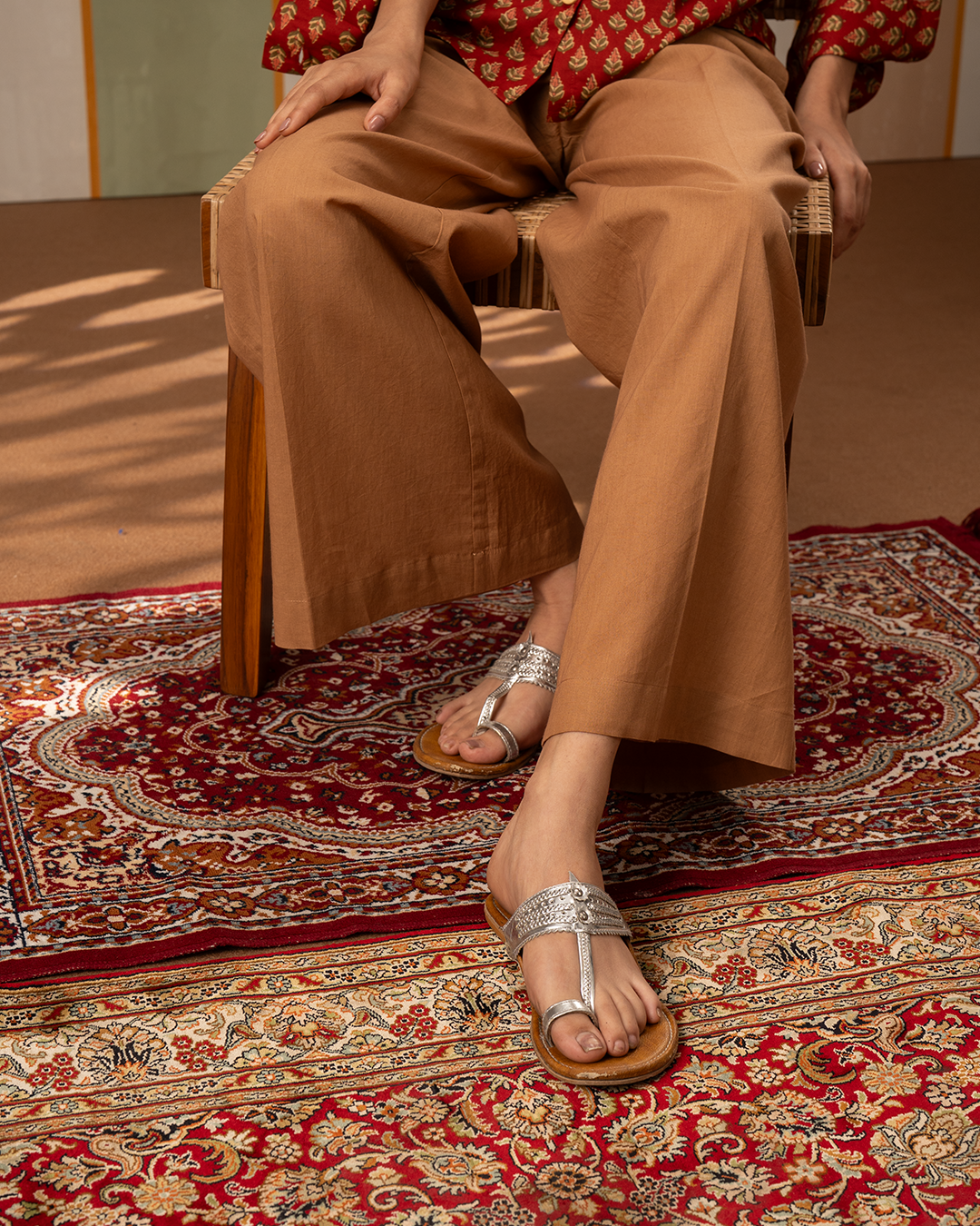 Brown Cotton Solid Palazzo Pants
