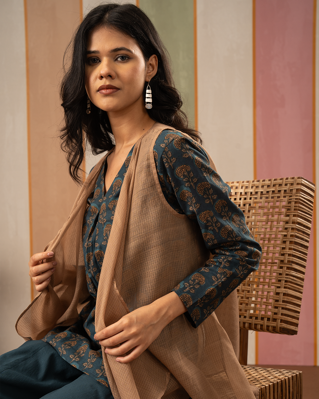 Brown Doria Sleeveless Assymetrical Jacket Shrug