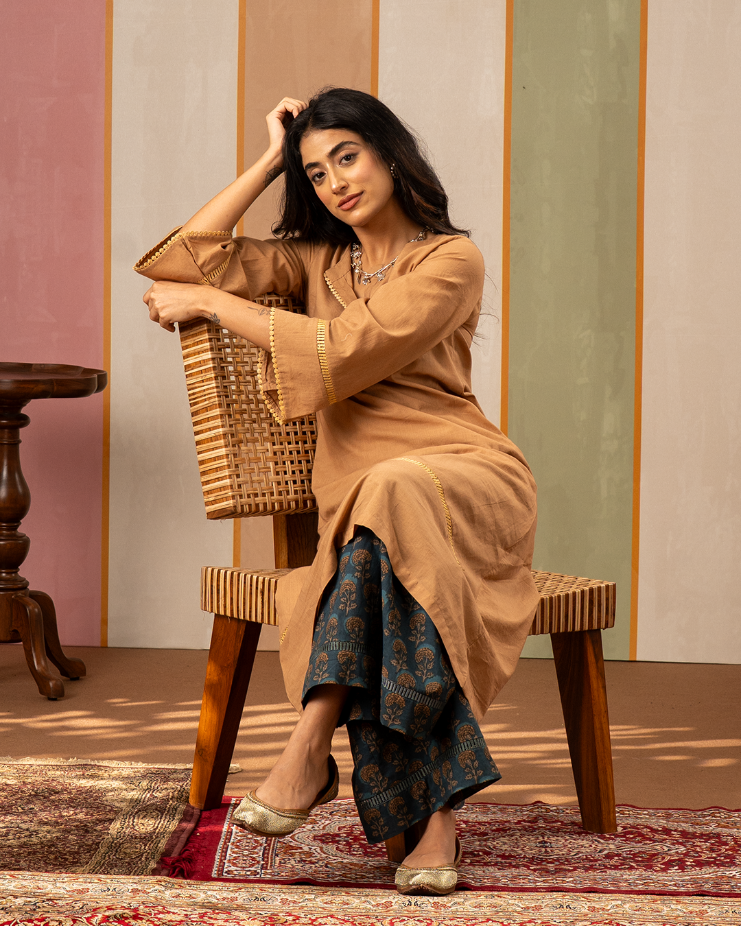 Brown Solid Cotton Kurta