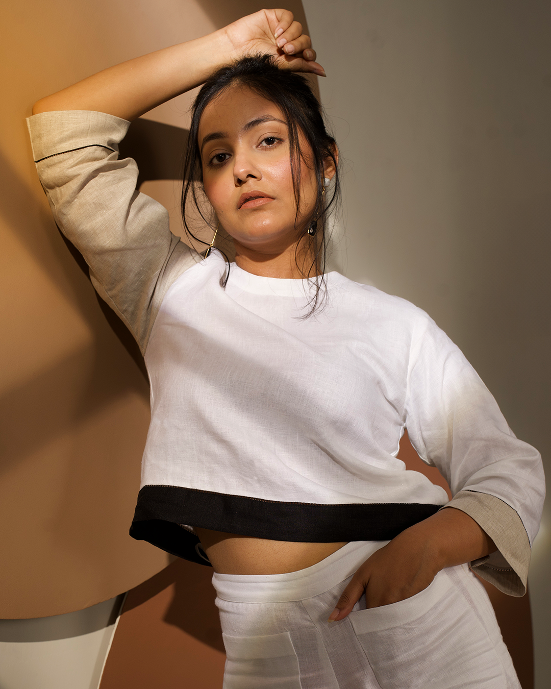 Colorblock Linen Crop Top