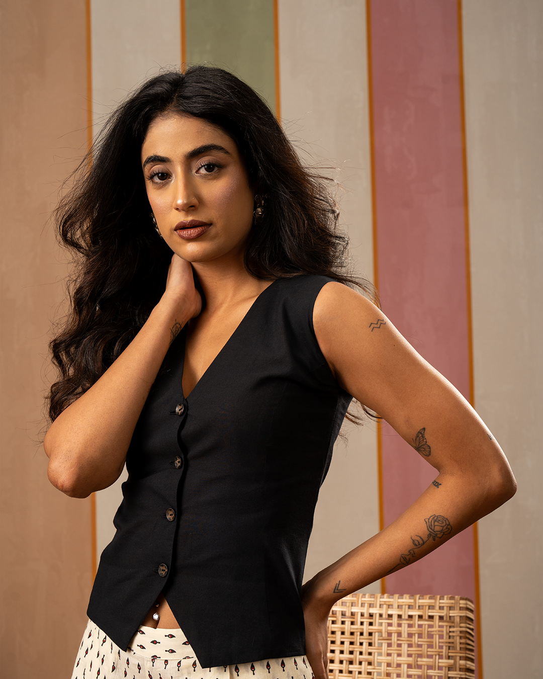 Black Solid Cotton Waistcoat