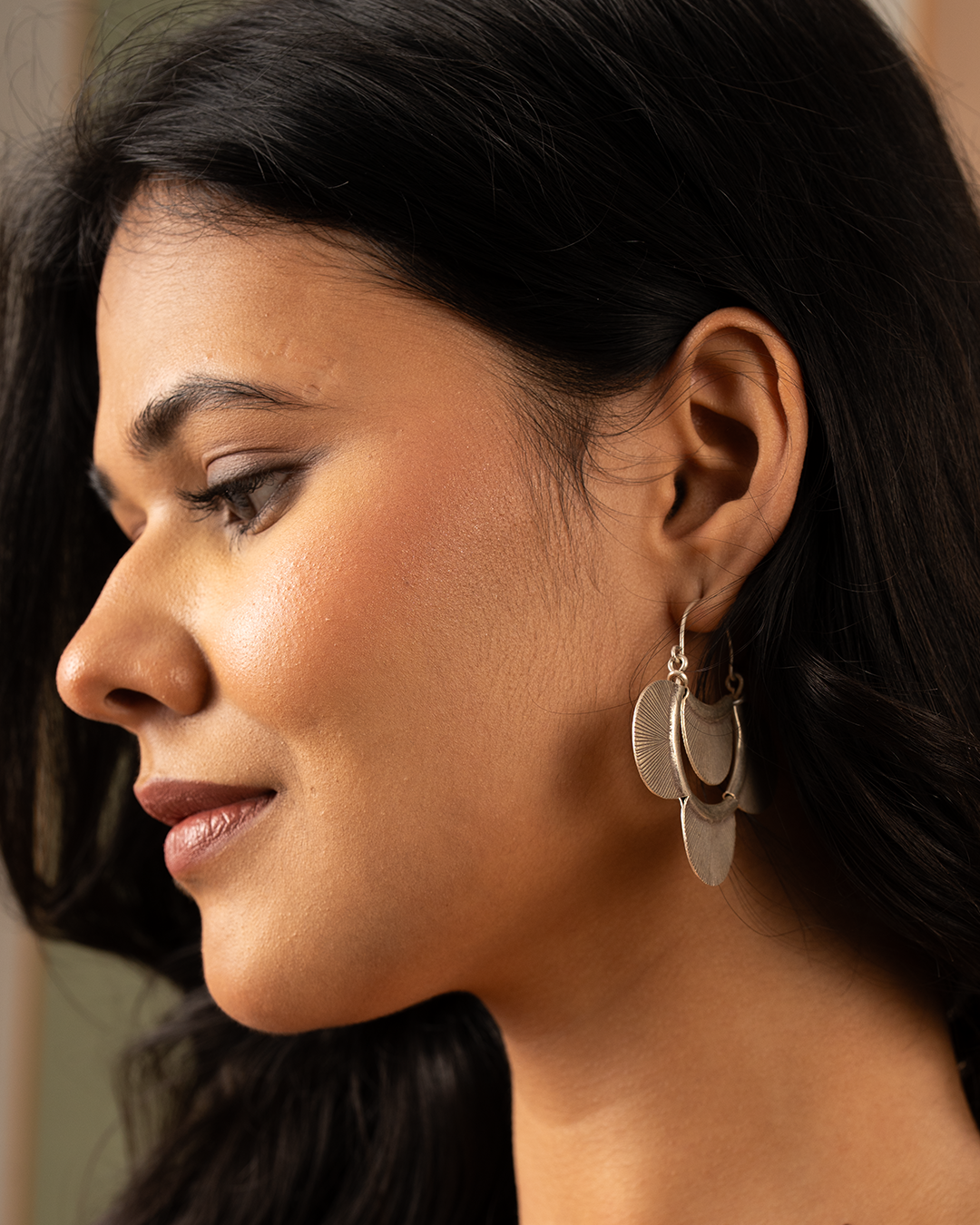 Antique Silver Flower Coral Hoops