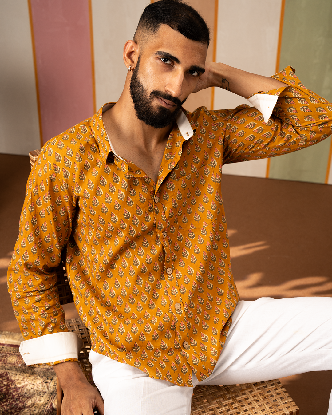 Yellow Blockprint Cotton Shirt