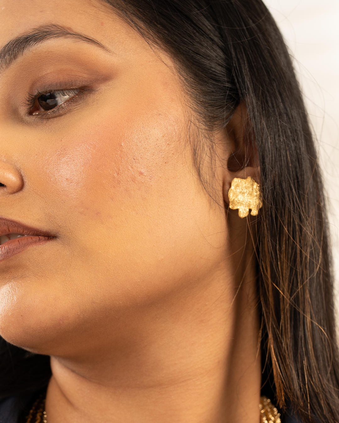 Gold Hammered Disk Stud Earrings