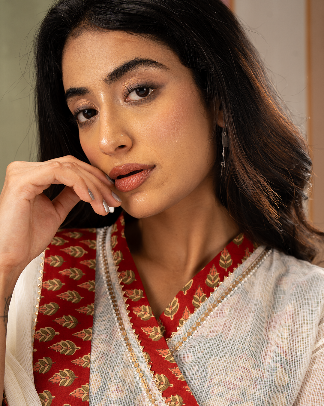 Off White Solid Doria Angrakha Kurta