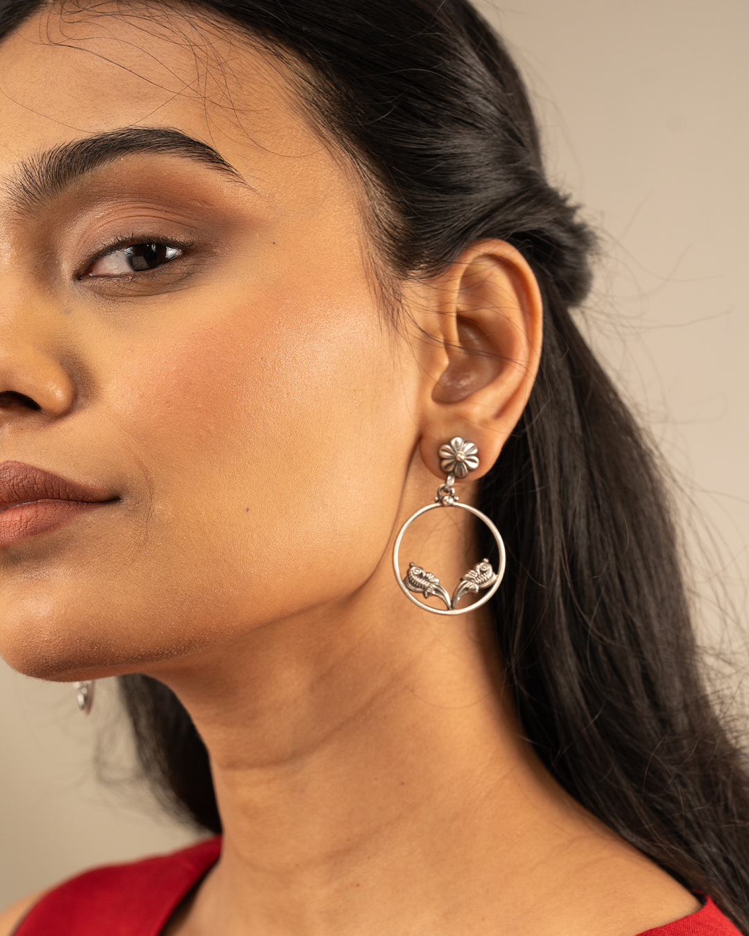 Antique Silver Peacock Dangle Earrings
