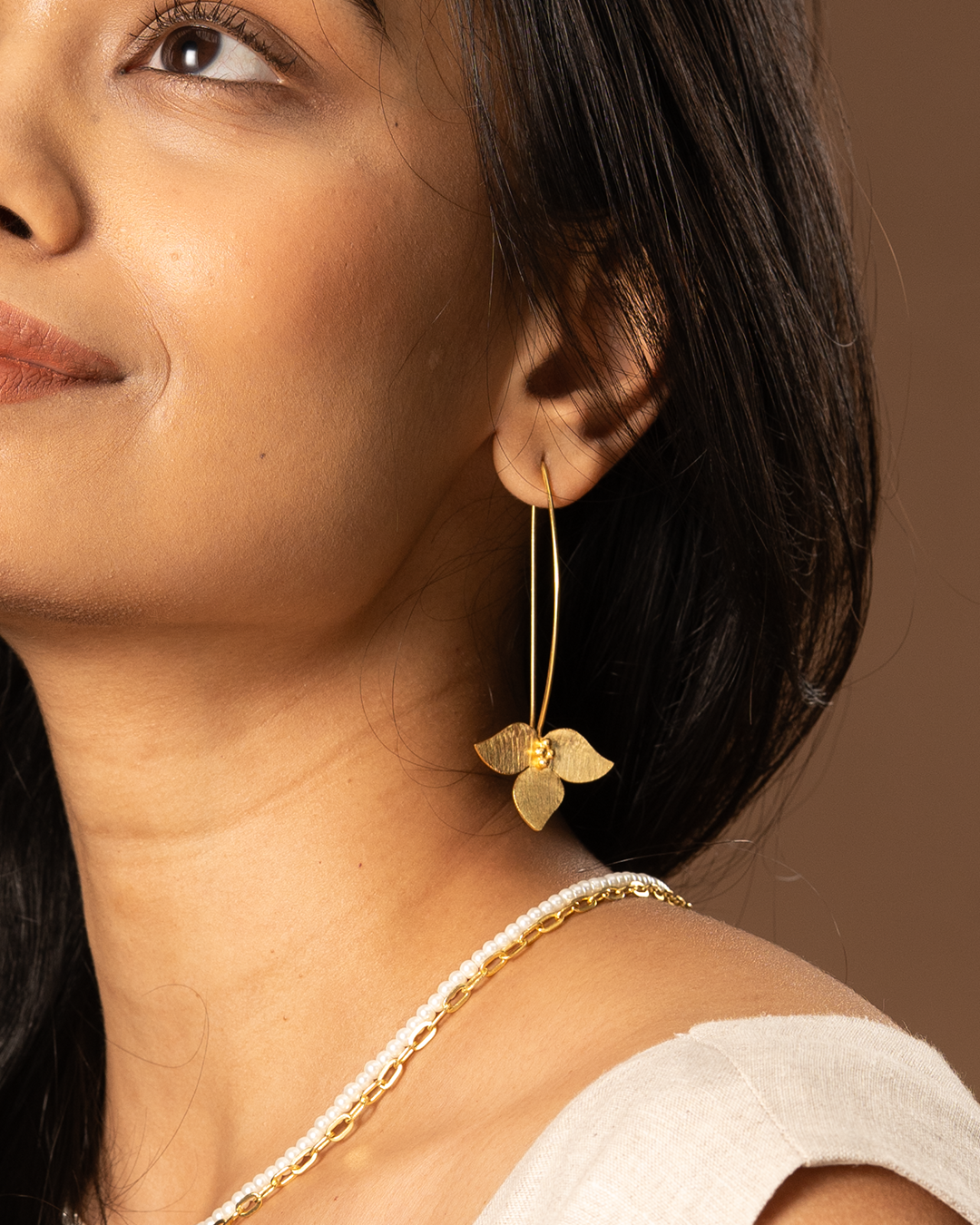 Gold Flower Hook Earrings