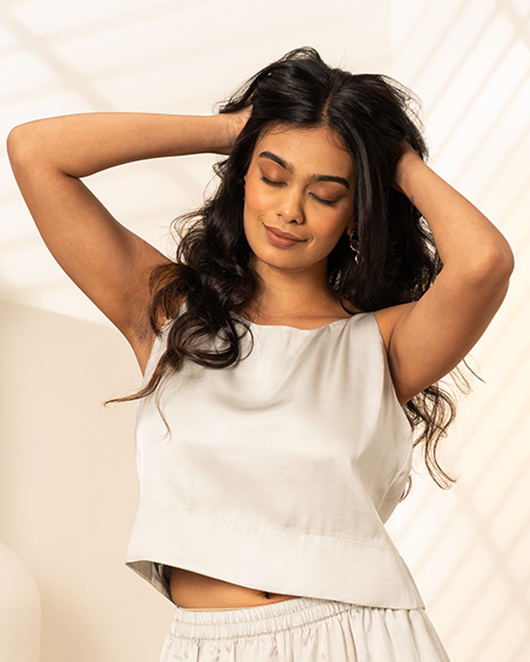 Ice Blue Satin Crop Top