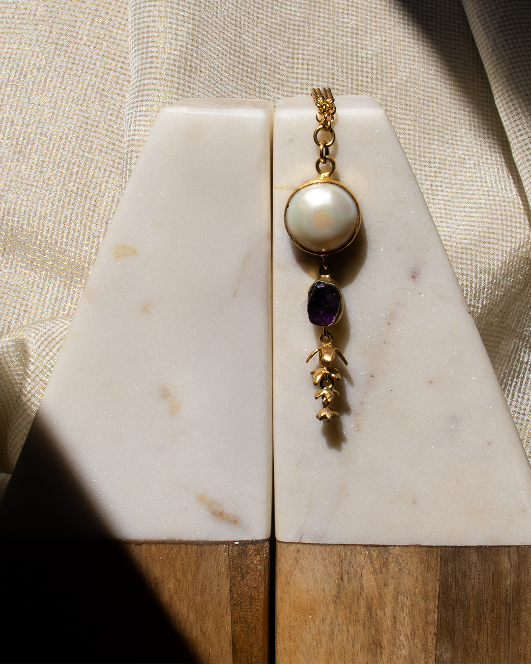 Gold Black Stone Pearl Drop Necklace