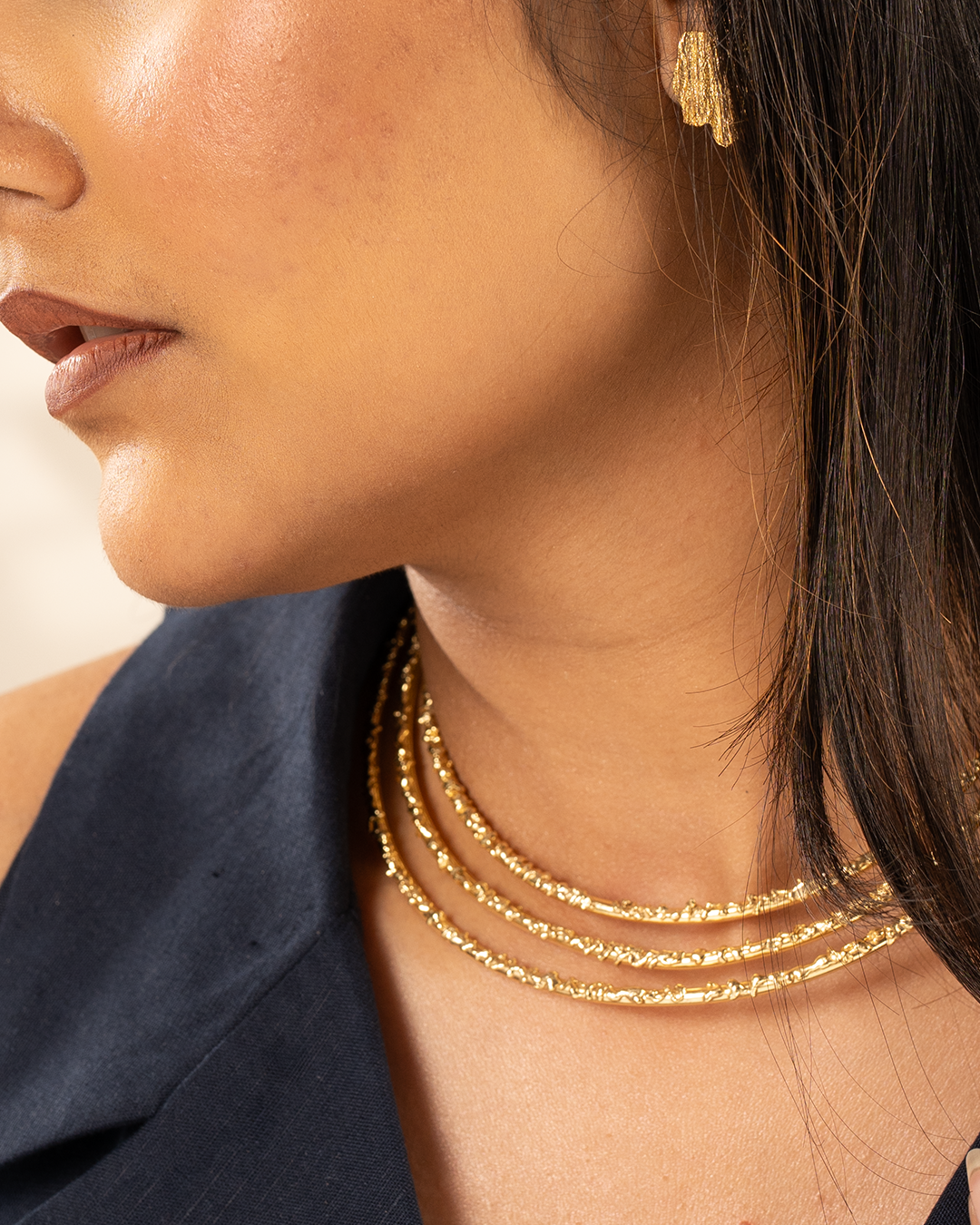 Gold Hammered 3-Layer Necklace