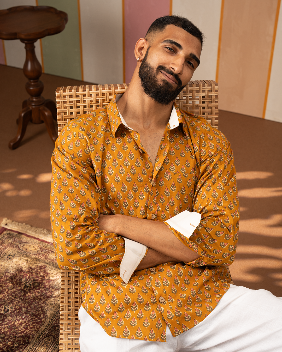 Yellow Blockprint Cotton Shirt