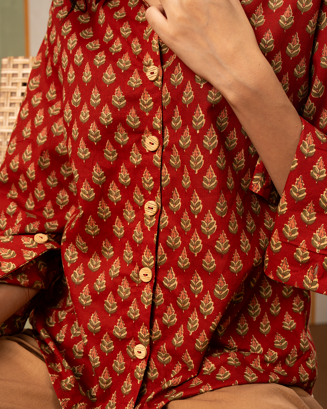 Red Blockprint Womens Cotton Shirt