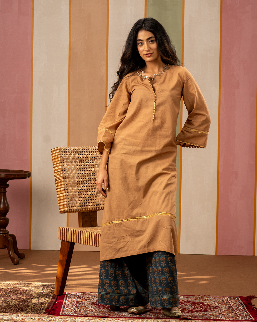 Brown Solid Cotton Kurta