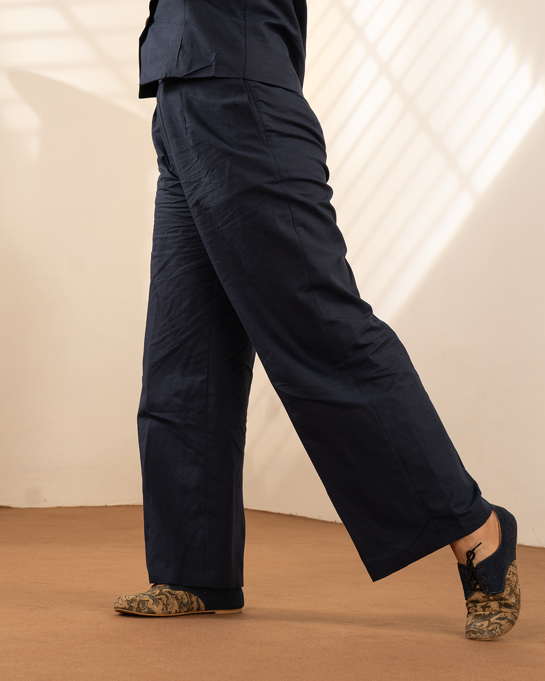 Blue Linen Straight Pants
