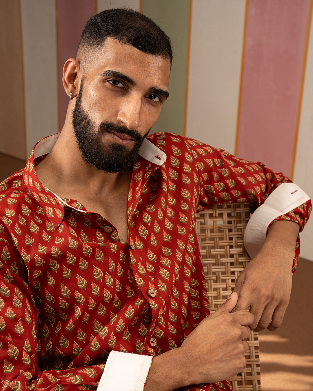 Red Blockprint Cotton Shirt