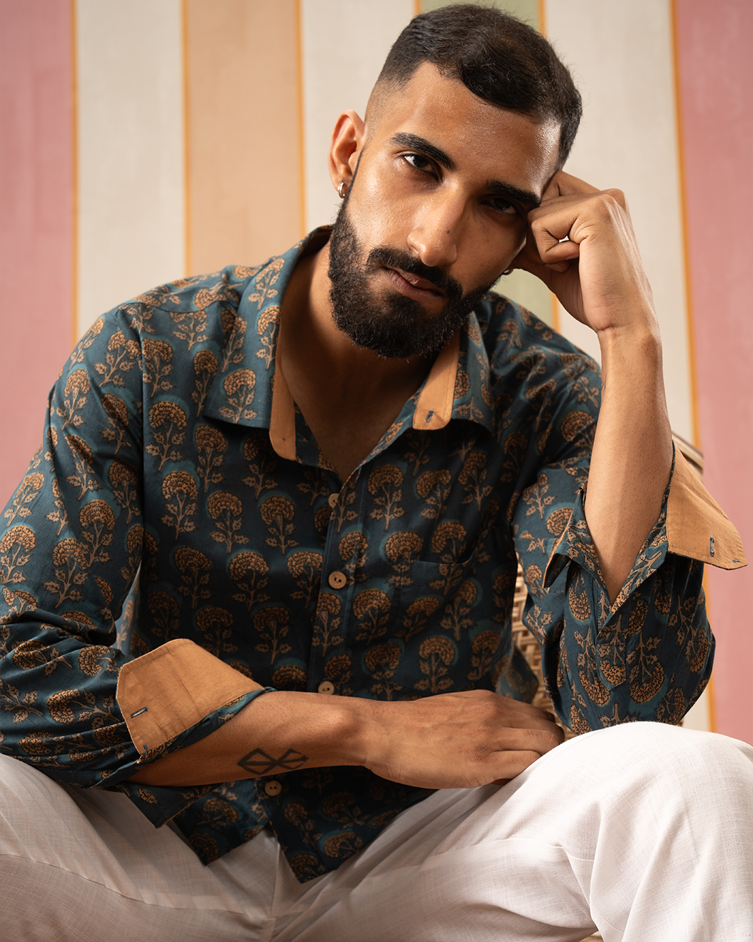 Blue Blockprint Cotton Shirt