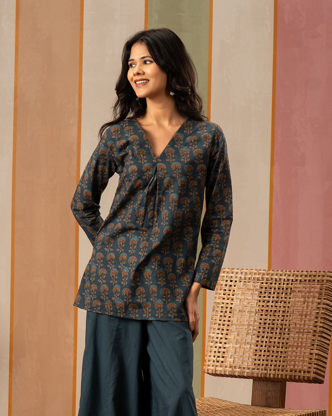 Blue Blockprint Cotton Short Kurti
