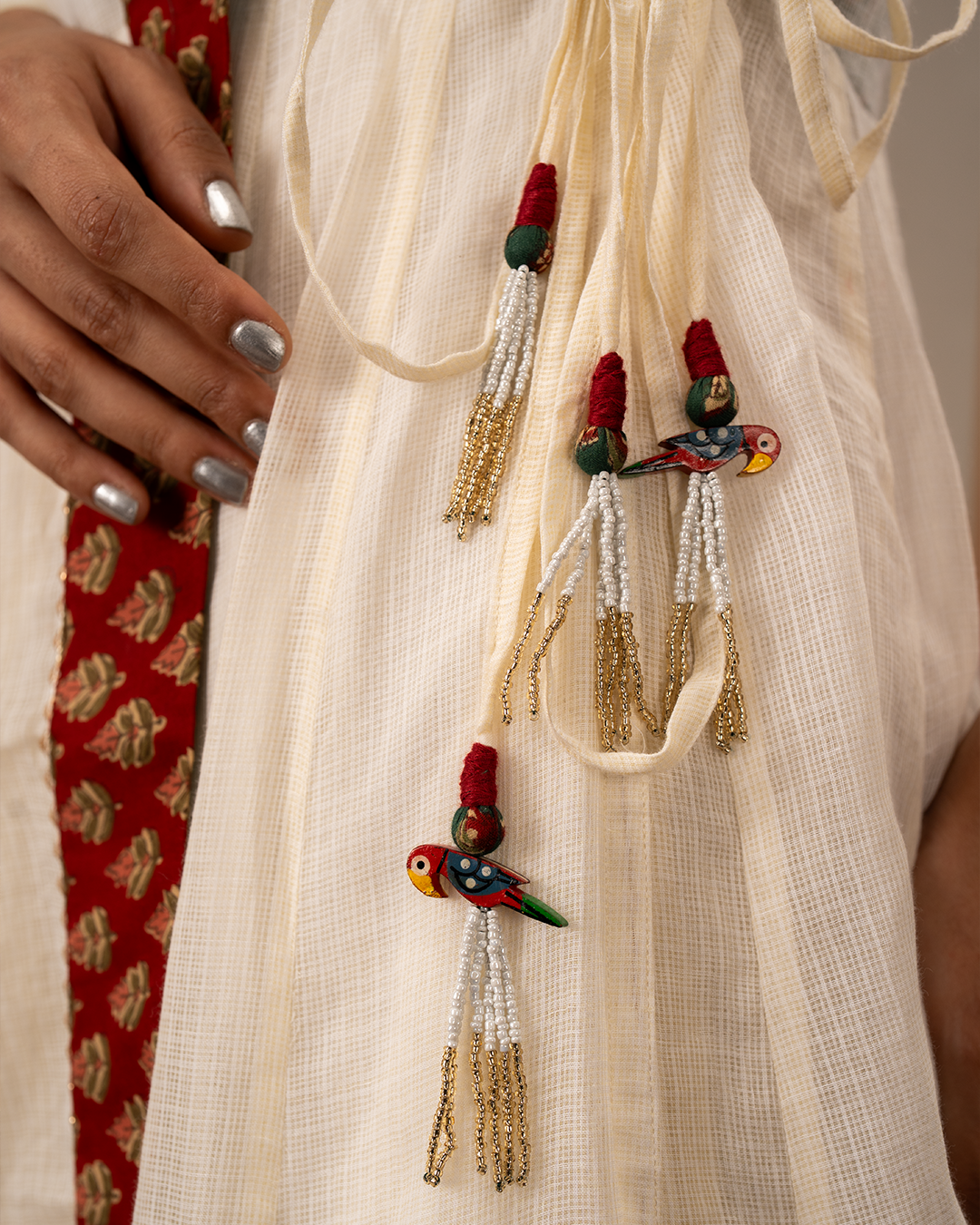 Off White Solid Doria Angrakha Kurta Set