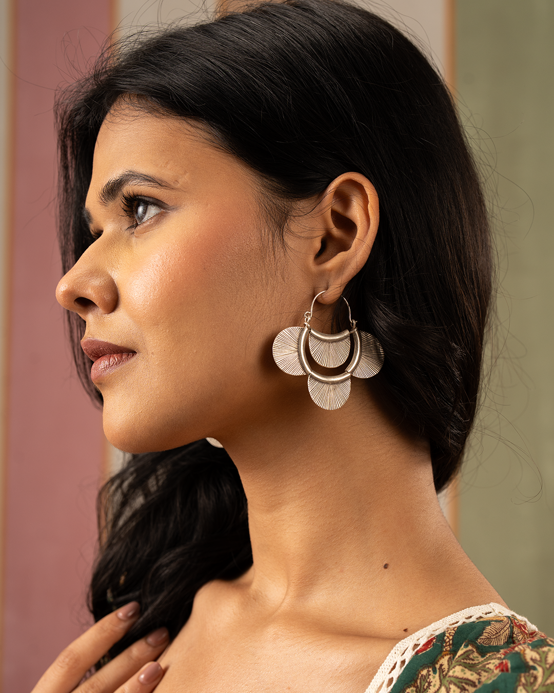 Antique Silver Flower Coral Hoops
