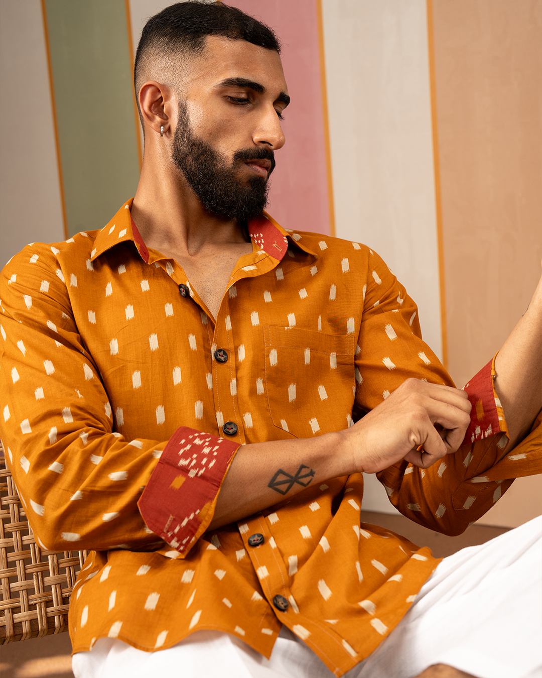 Mustard Ikat Printed Cotton Shirt