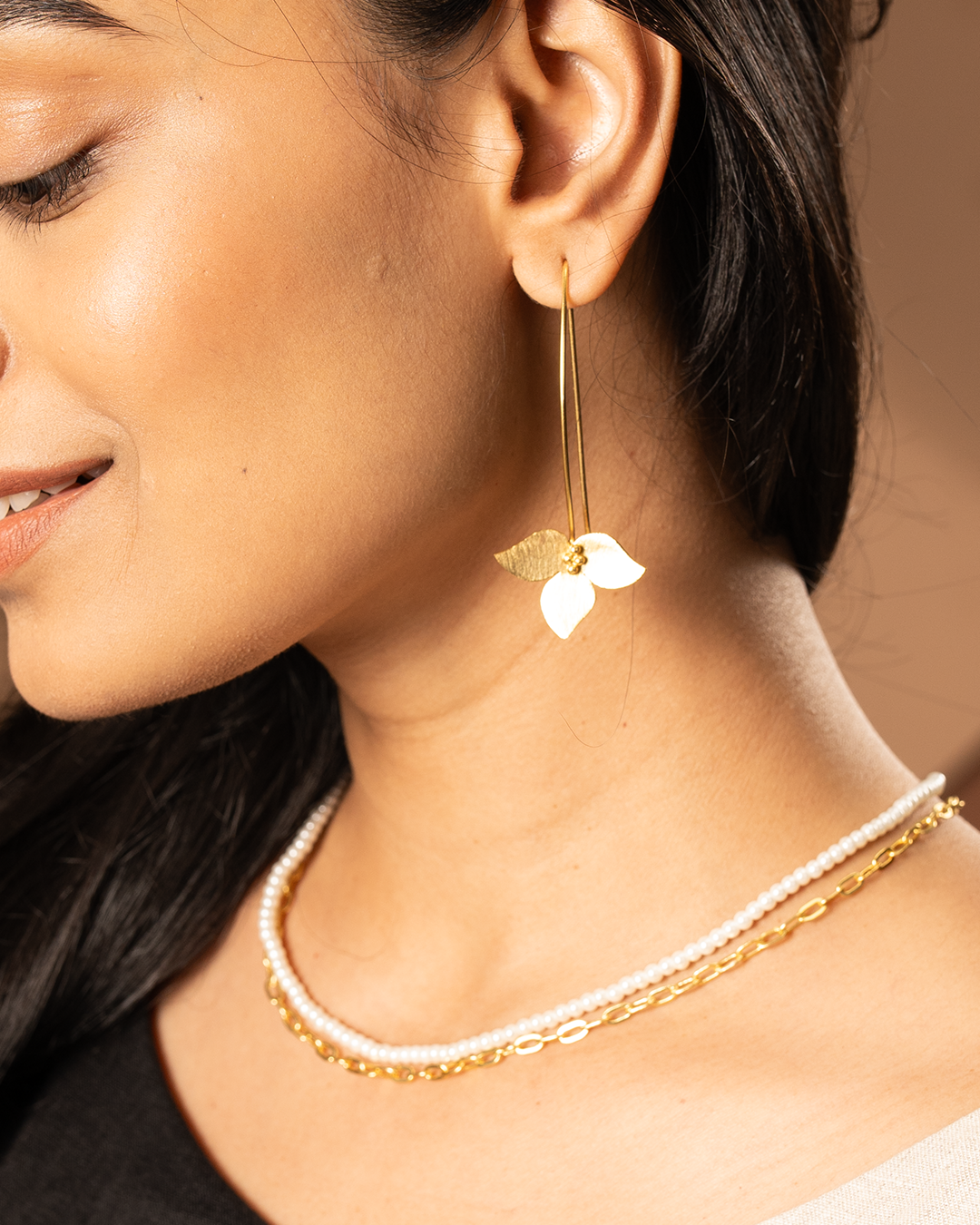 Gold Flower Hook Earrings