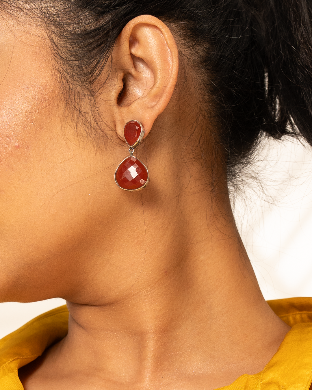 Silver Orange Stone Dangle Earrings