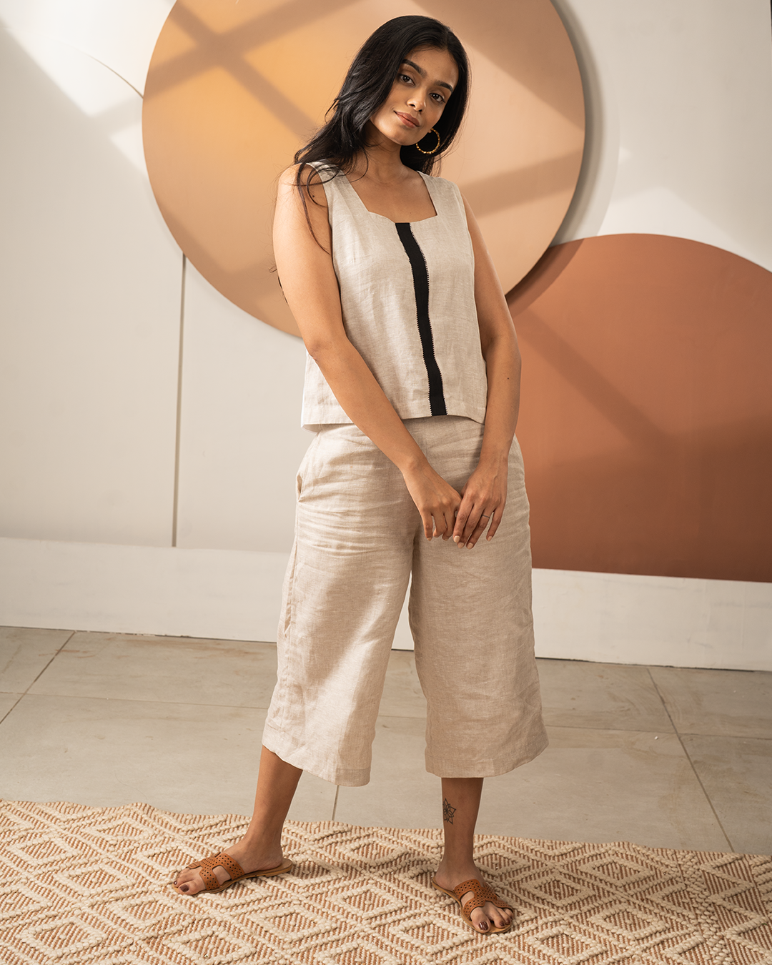 Colorblock Linen Sleeveless Coord Set