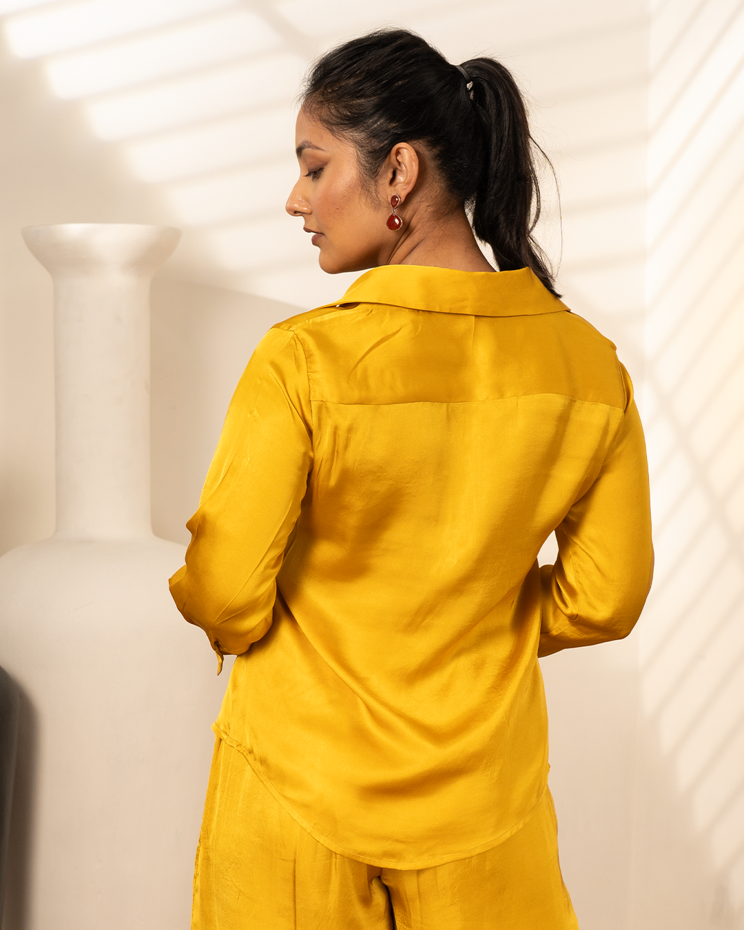 Ochre Yellow Bird Sequin Shirt