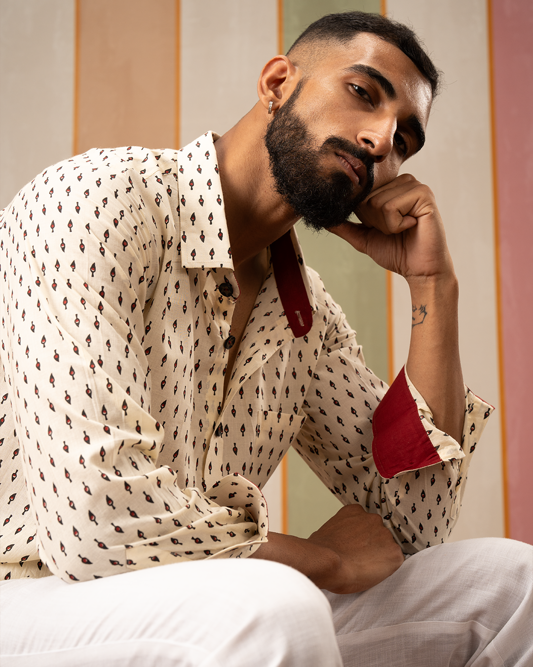 White Blockprint Cotton Shirt