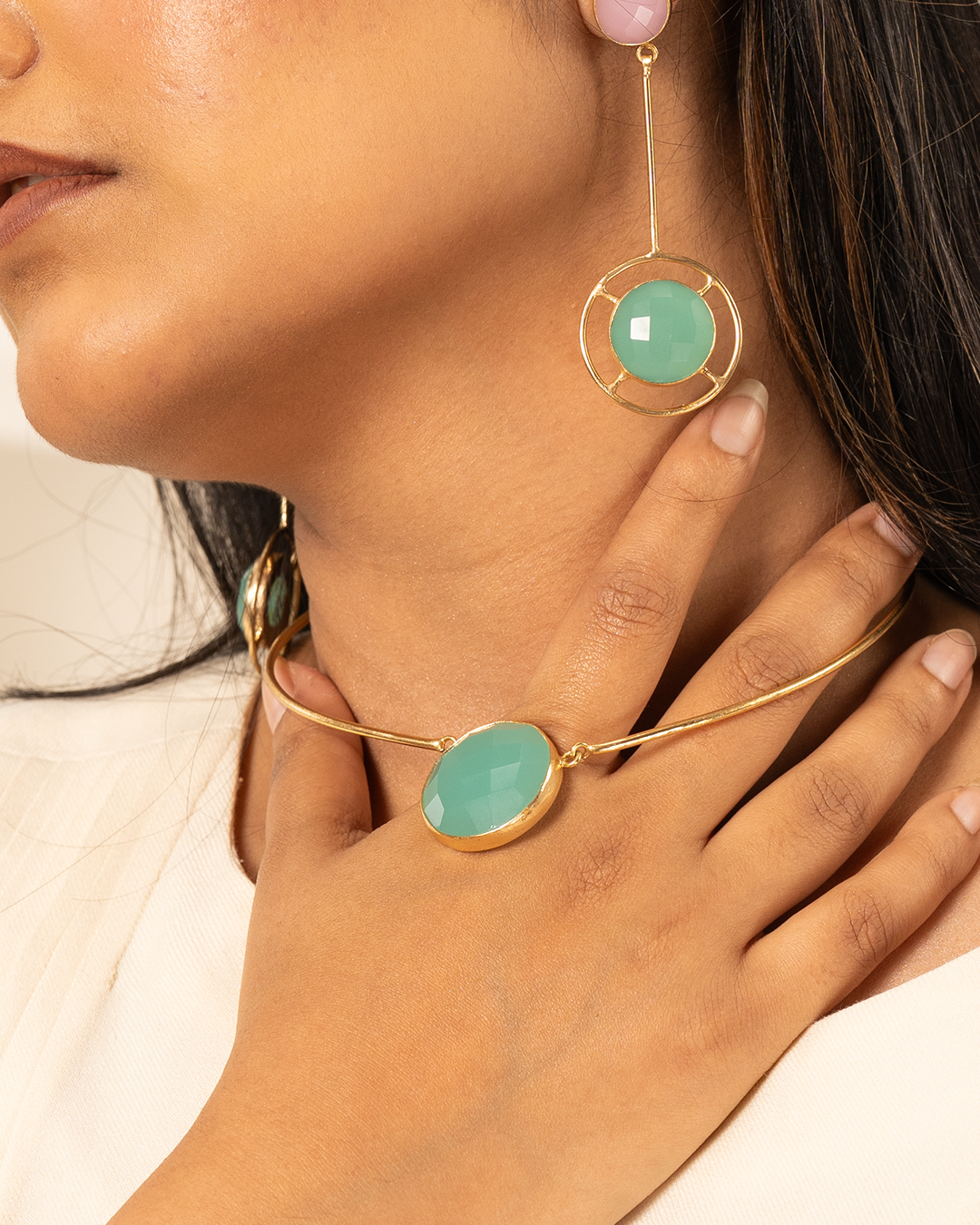 Gold Green Stone Necklace