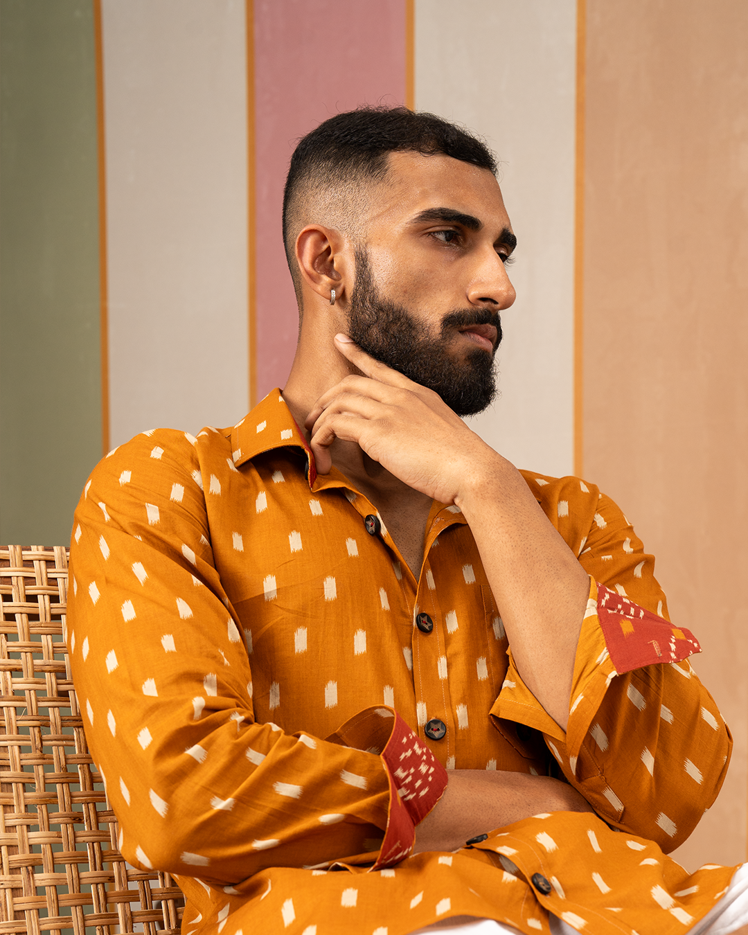 Mustard Ikat Printed Cotton Shirt