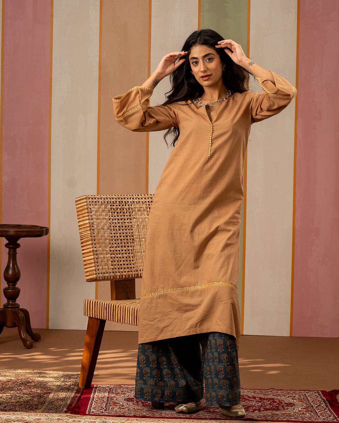 Brown Solid Cotton Kurta