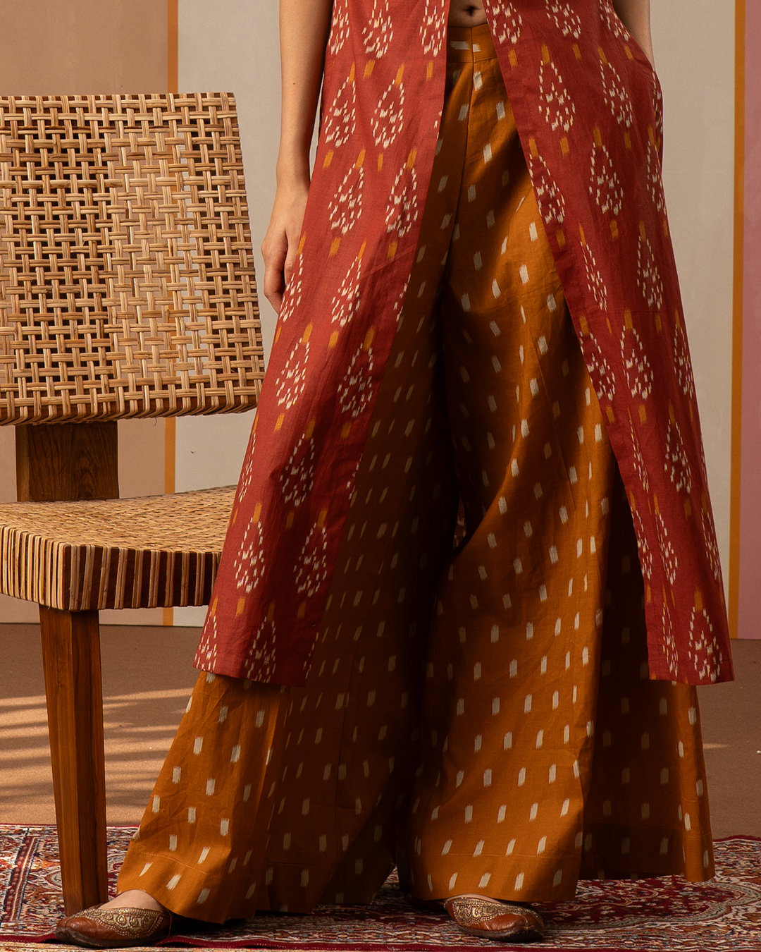 Mustard Ikat Cotton Printed Palazzo Pants