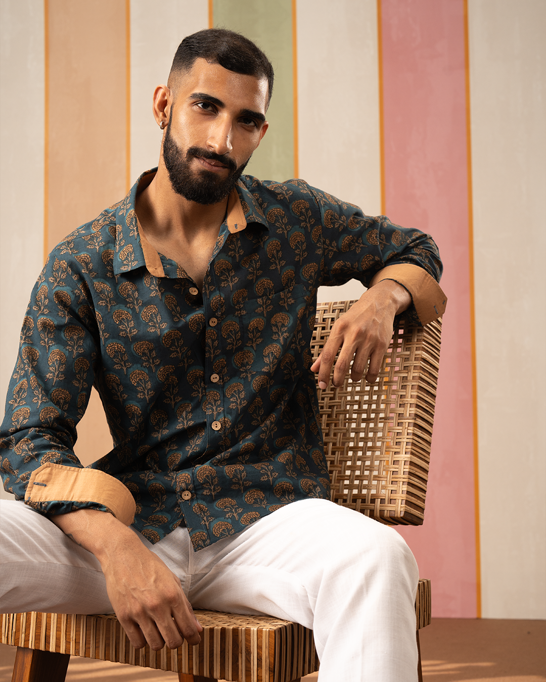 Blue Blockprint Cotton Shirt