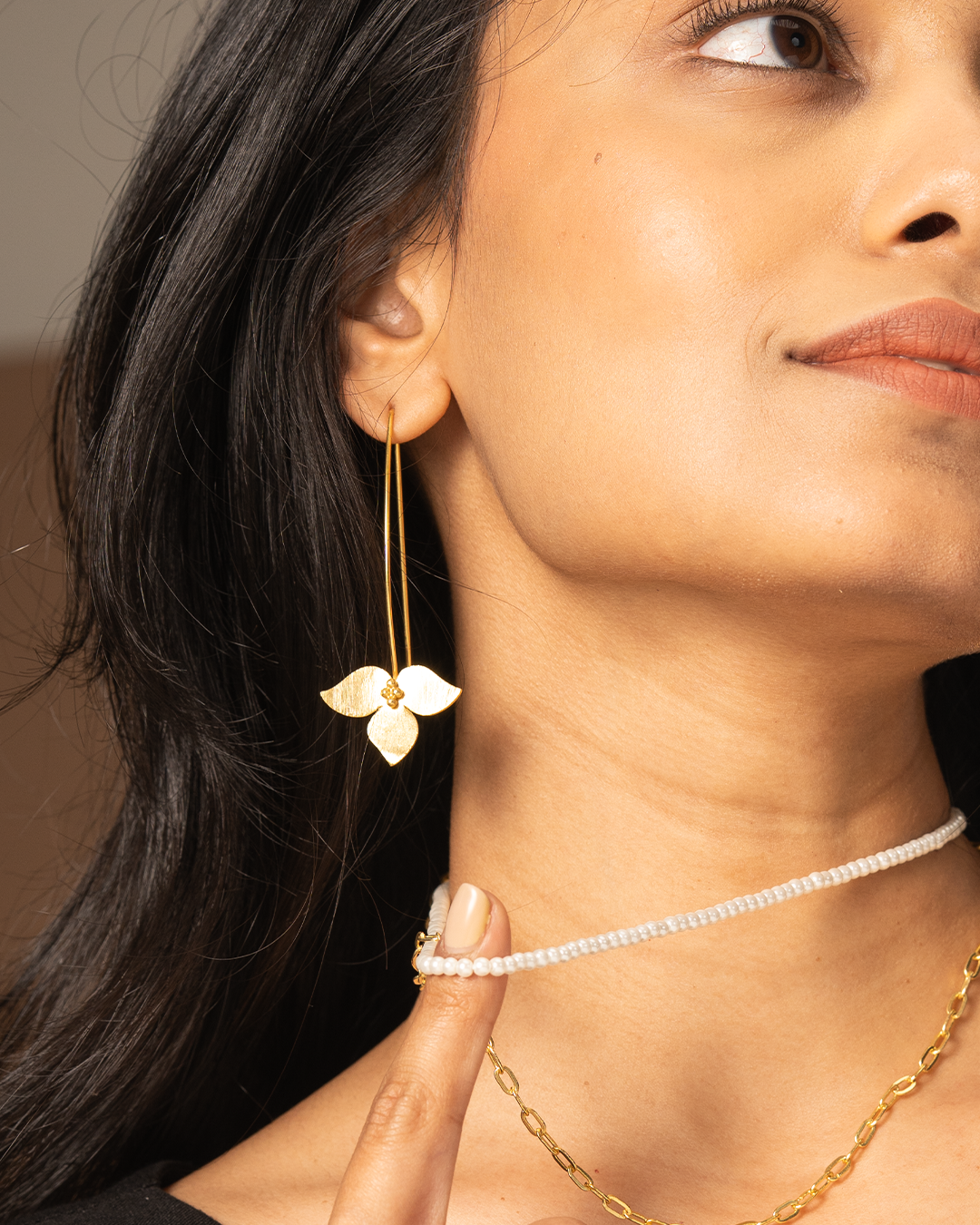Gold Flower Hook Earrings
