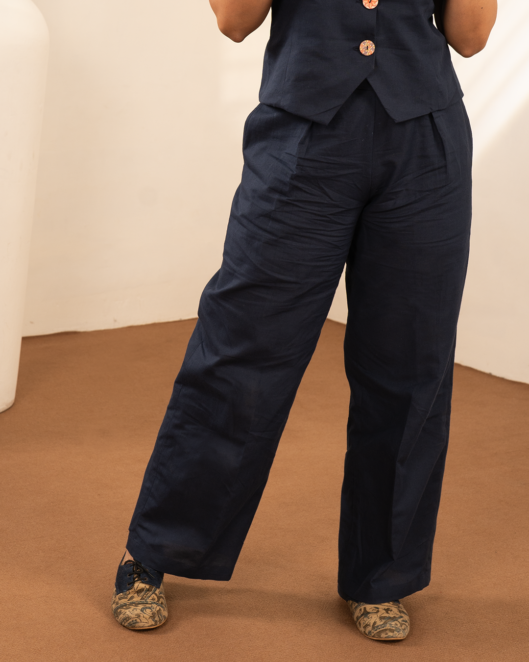Blue Linen Straight Pants