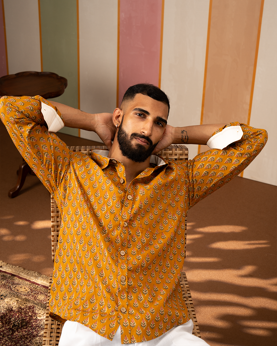 Yellow Blockprint Cotton Shirt