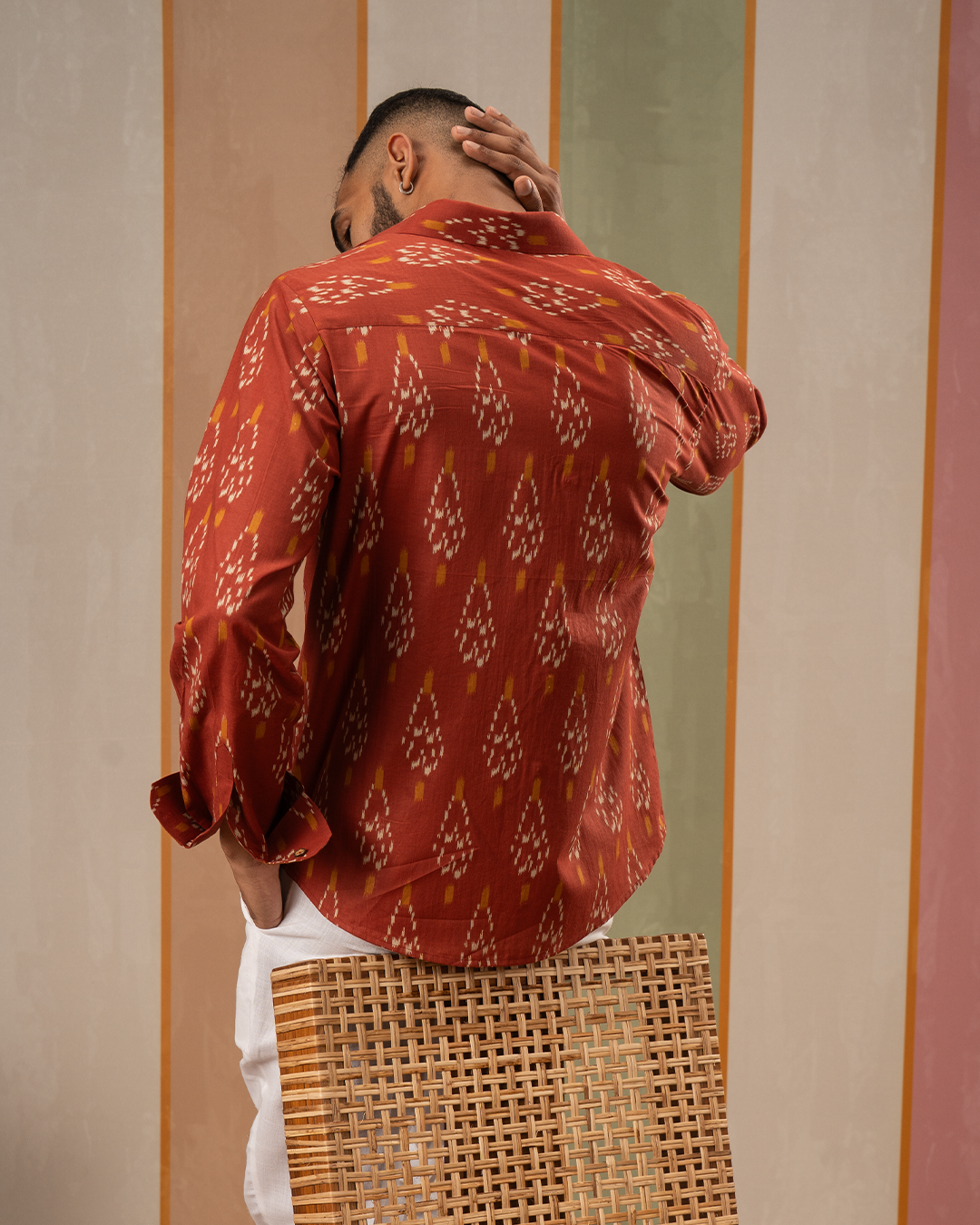 Rust Ikat Printed Cotton Shirt