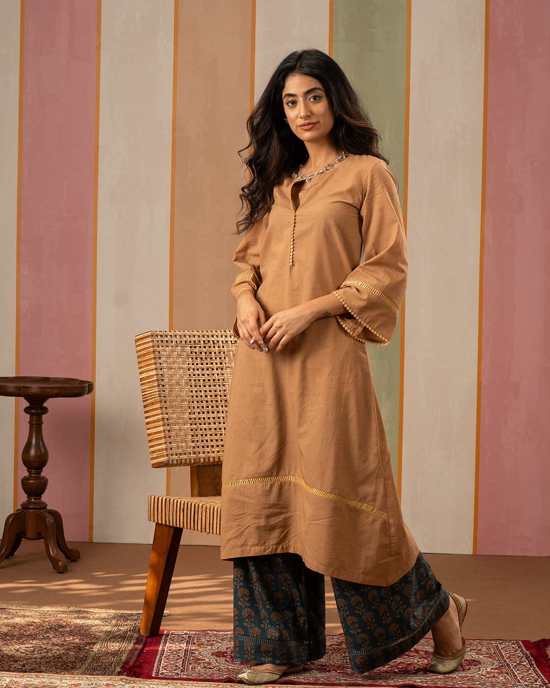 Brown Solid Cotton Kurta