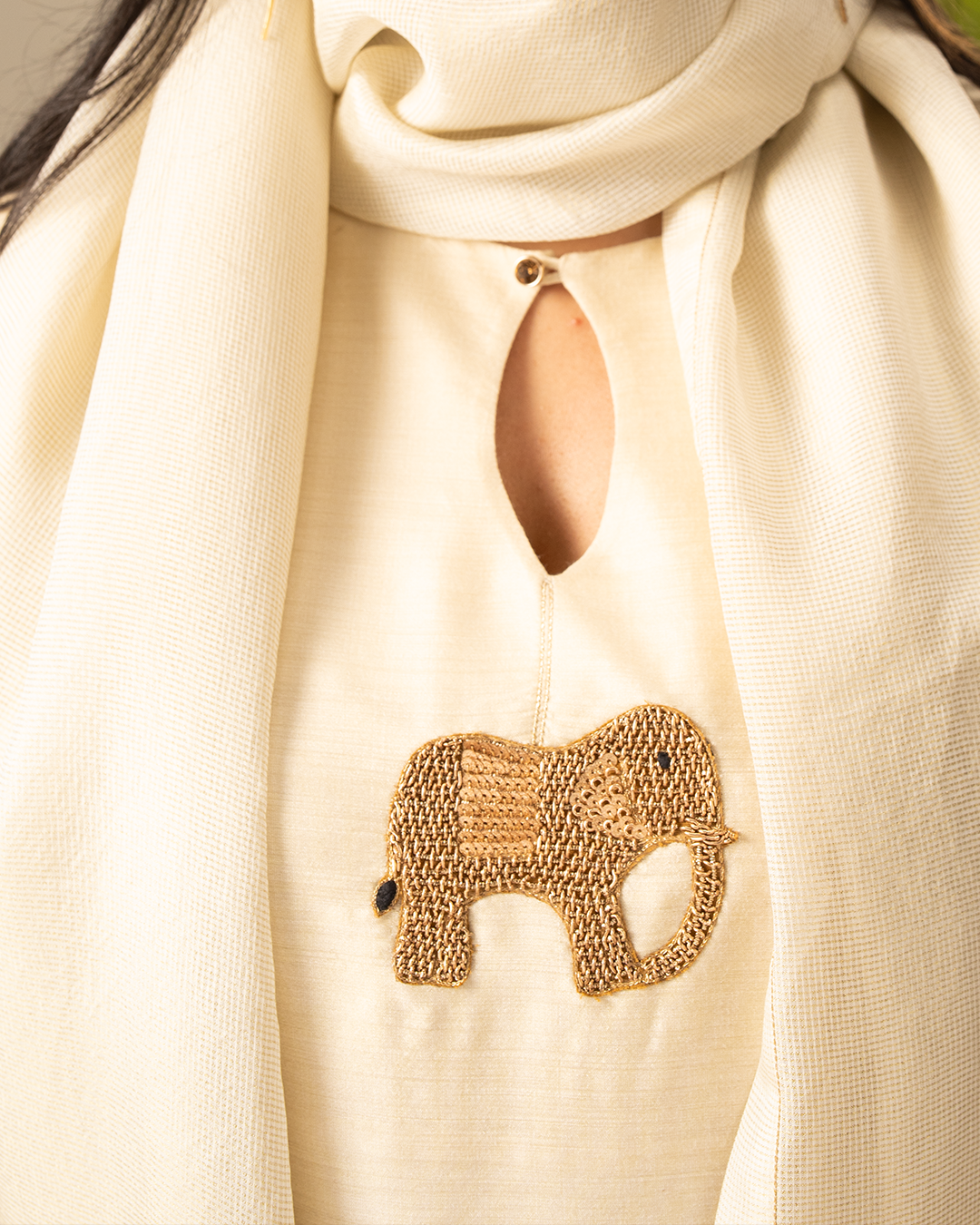 Beige Cotton Silk Tissue Straight Kurta