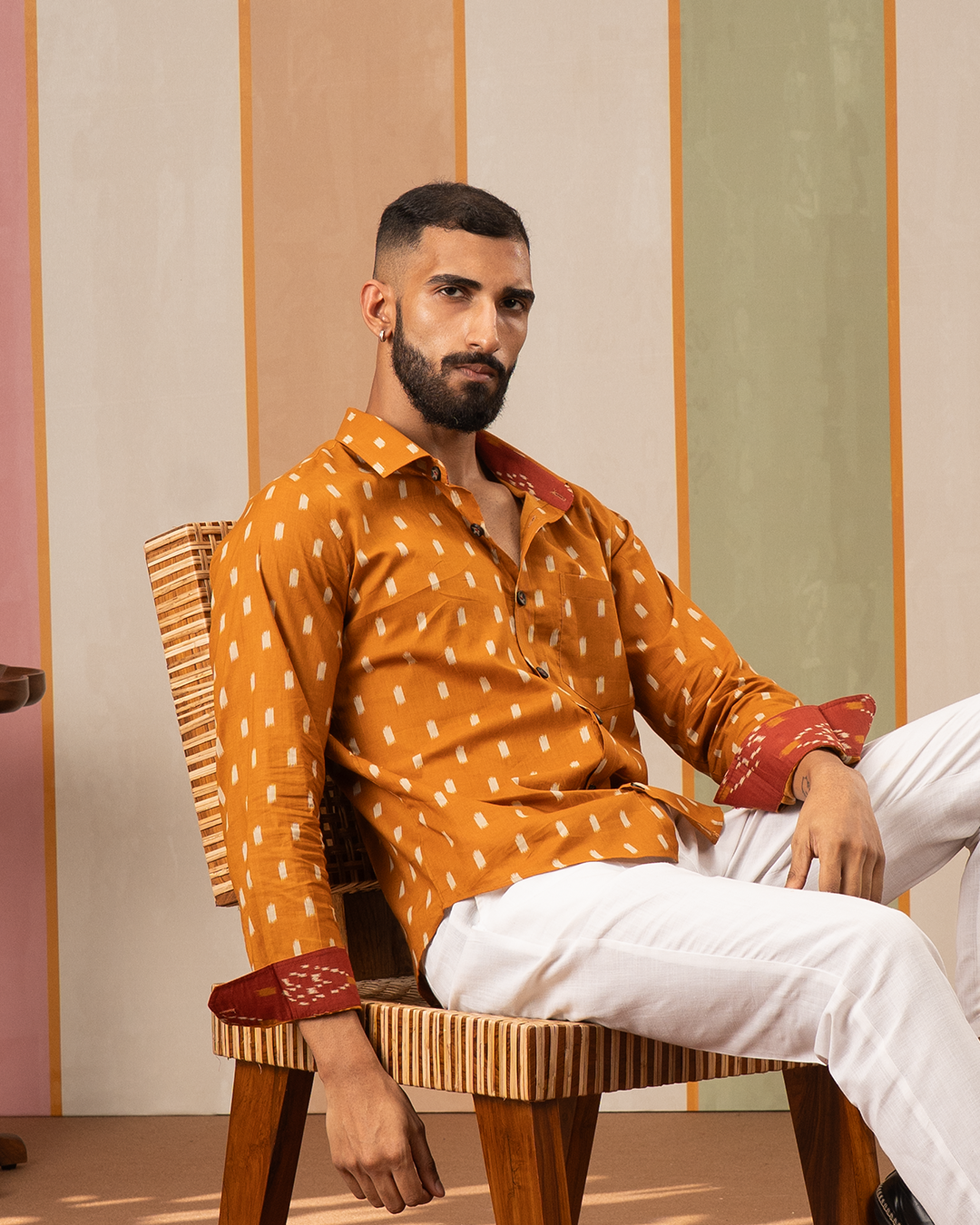 Mustard Ikat Printed Cotton Shirt