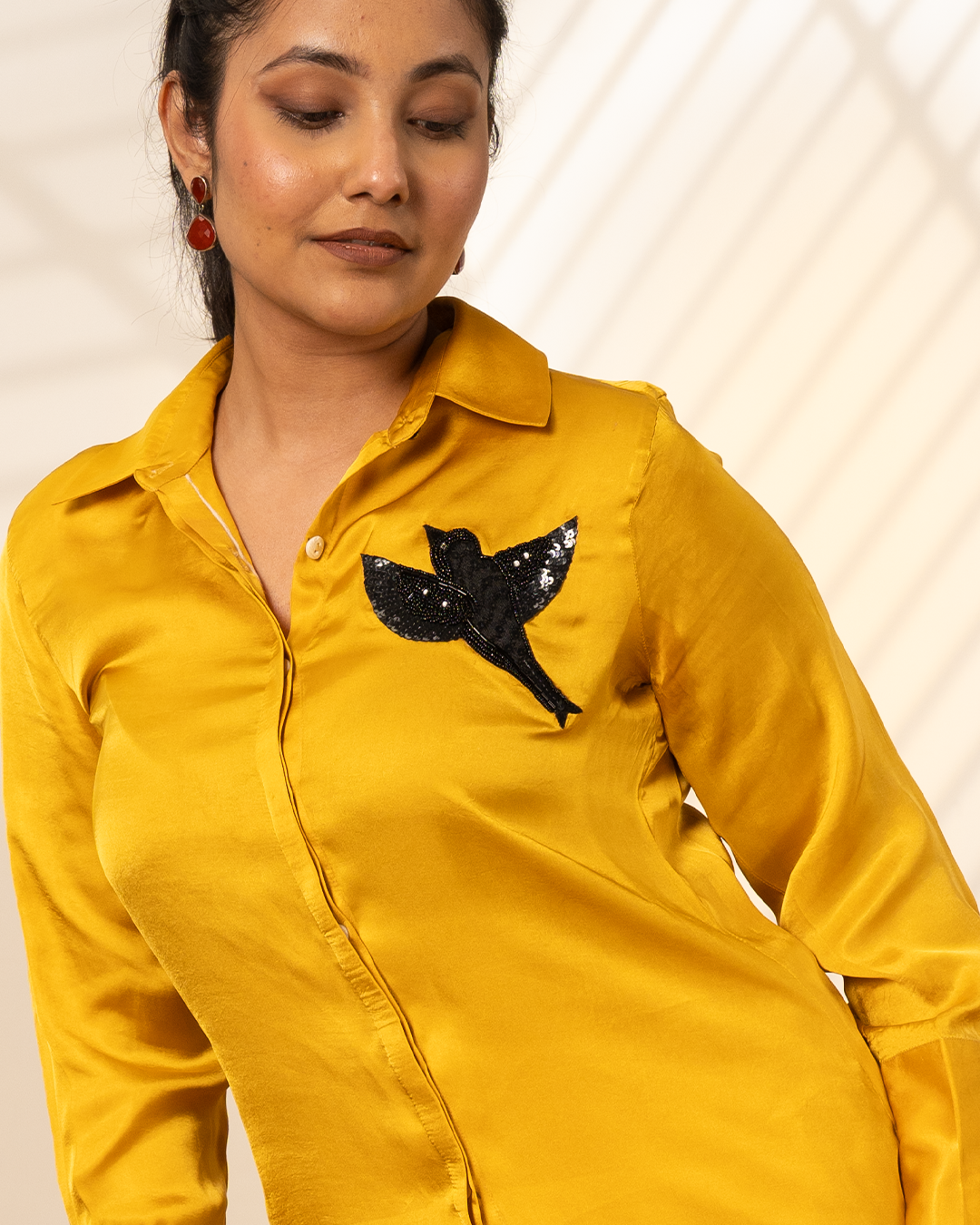 Ochre Yellow Bird Sequin Shirt