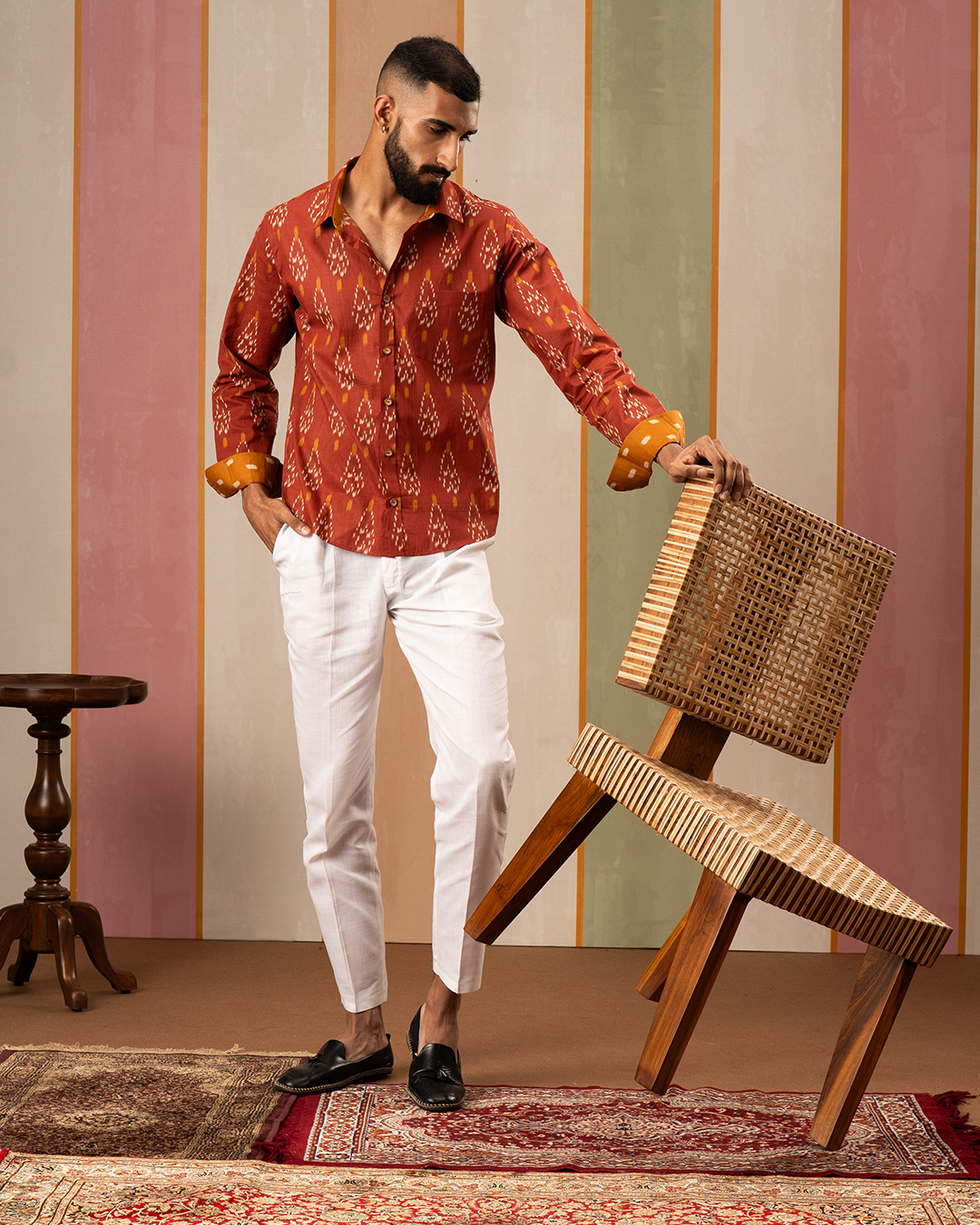 Rust Ikat Printed Cotton Shirt