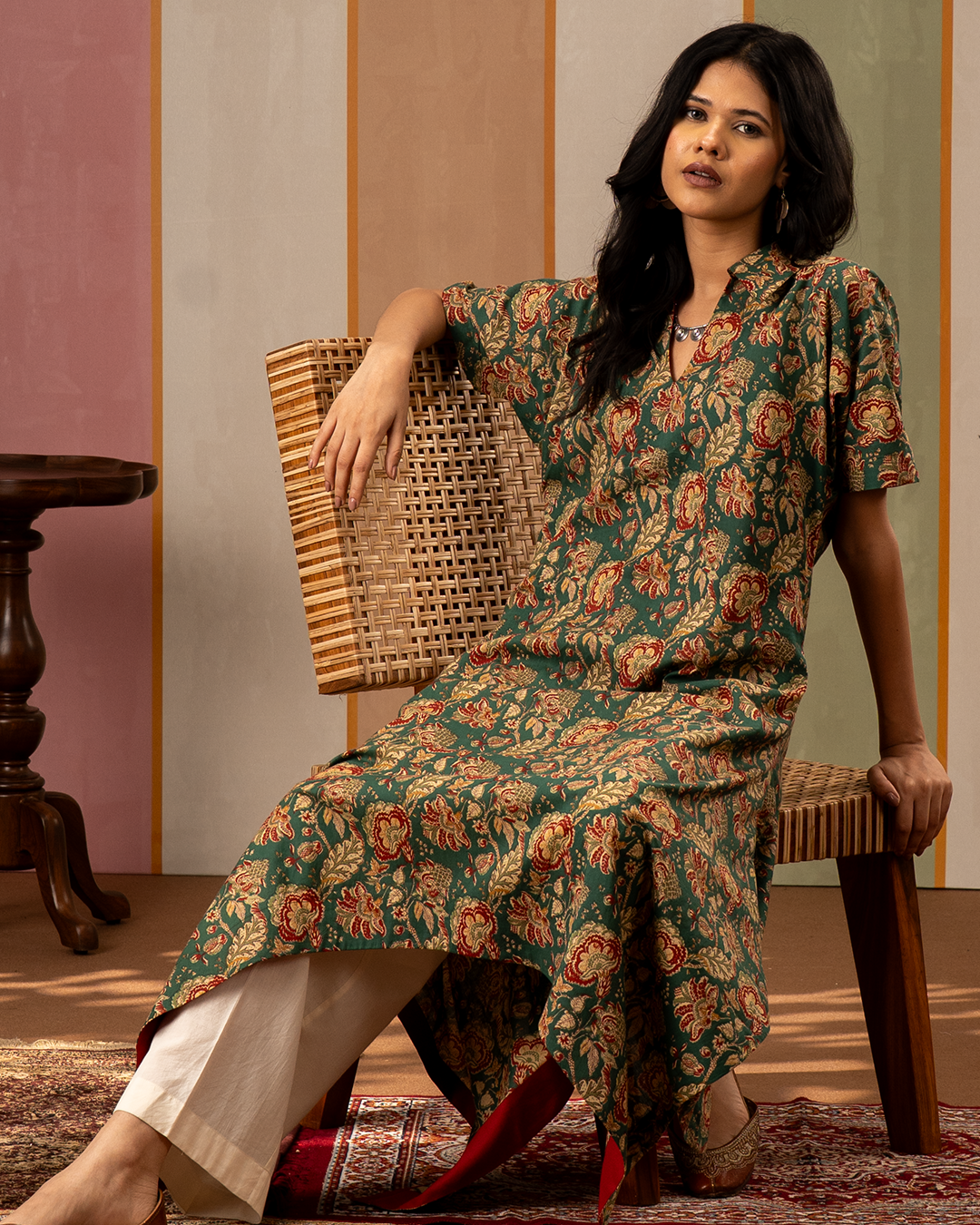 Green Blockprint Cotton Kaftan Kurta