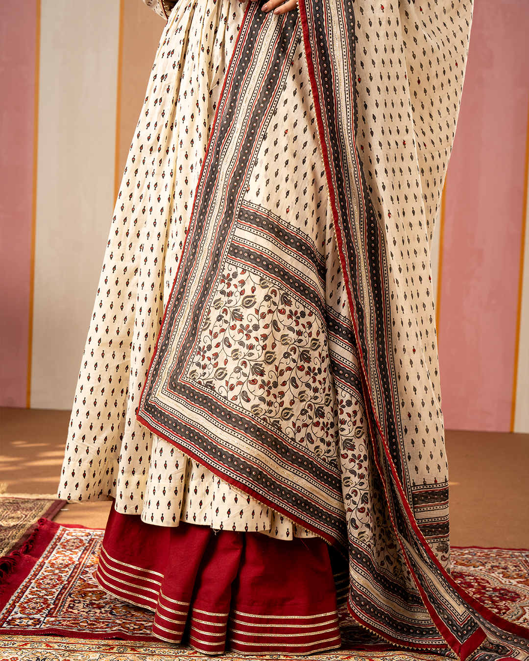White Printed Cotton Flare Kurta Set
